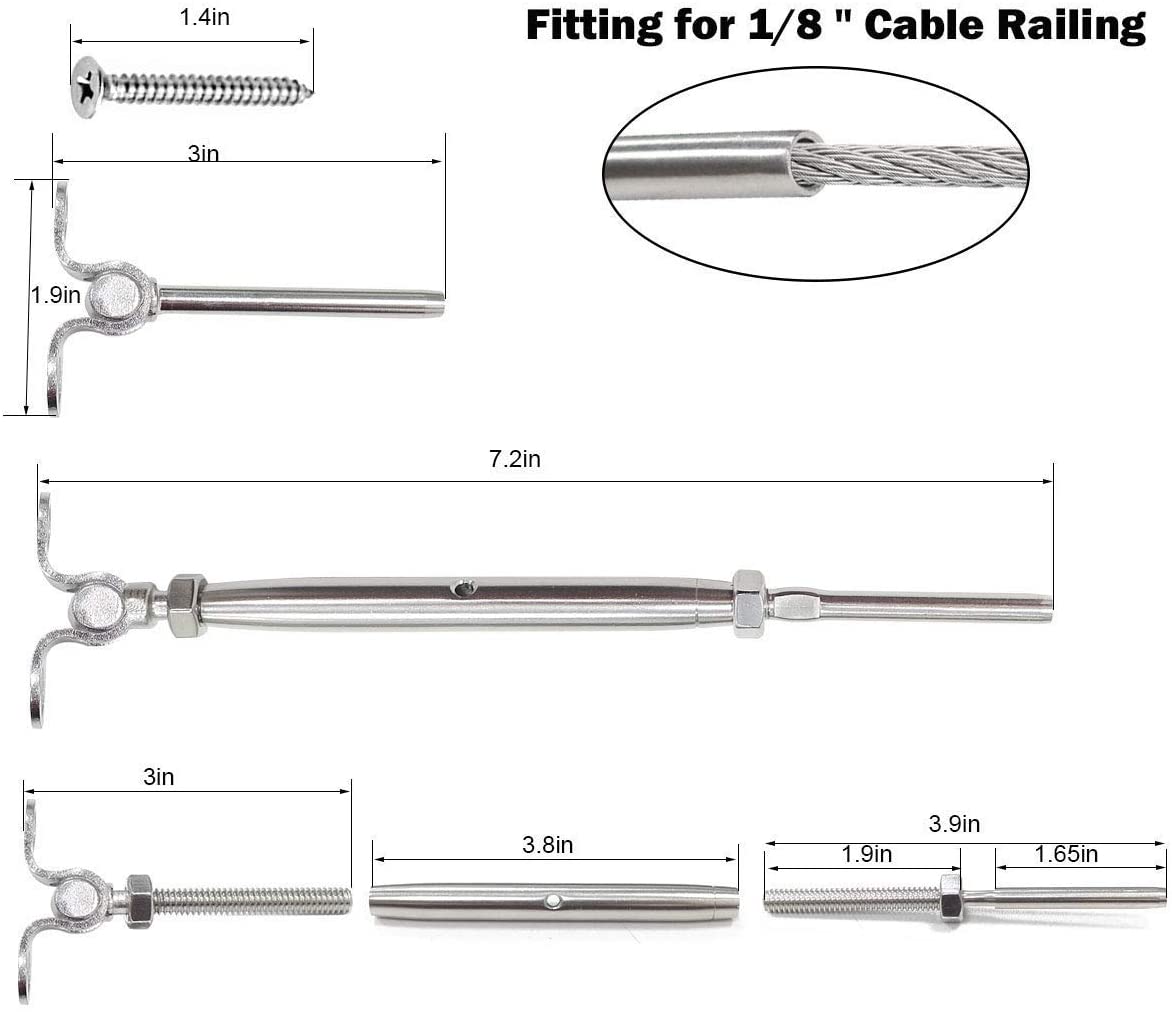 12 Pack Cable Railing Hardware Kits Fit 1/8