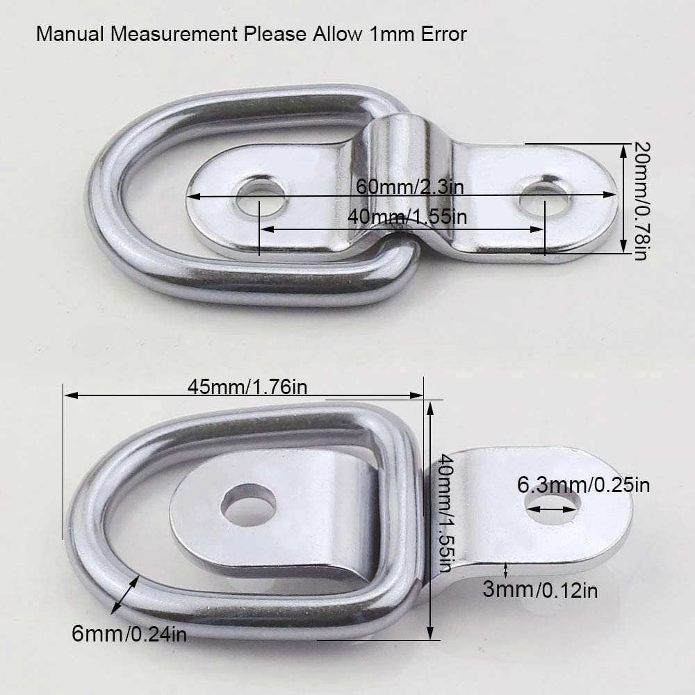 10 Pack D Ring Tie Down Anchors Hooks 1/4